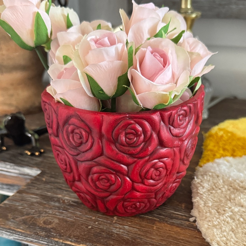 Target Pink Rose Faux Floral Ceramic Planter